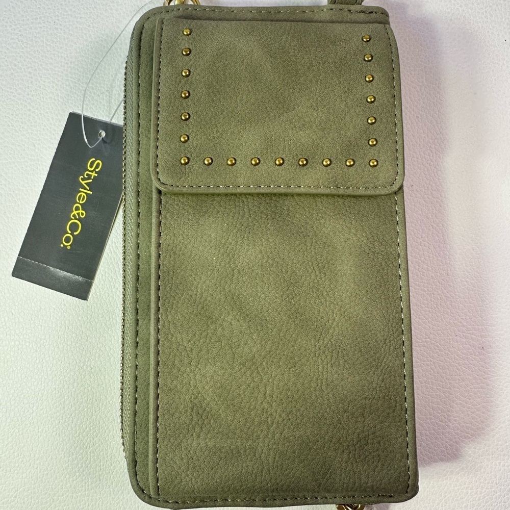 Macy’s Style & Co Mini Studded Sage Green Crossbody/Phone Holder